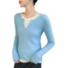 Double-Layer Striped Cashmere Knit Sweater with Mixed Neckline for Ladies