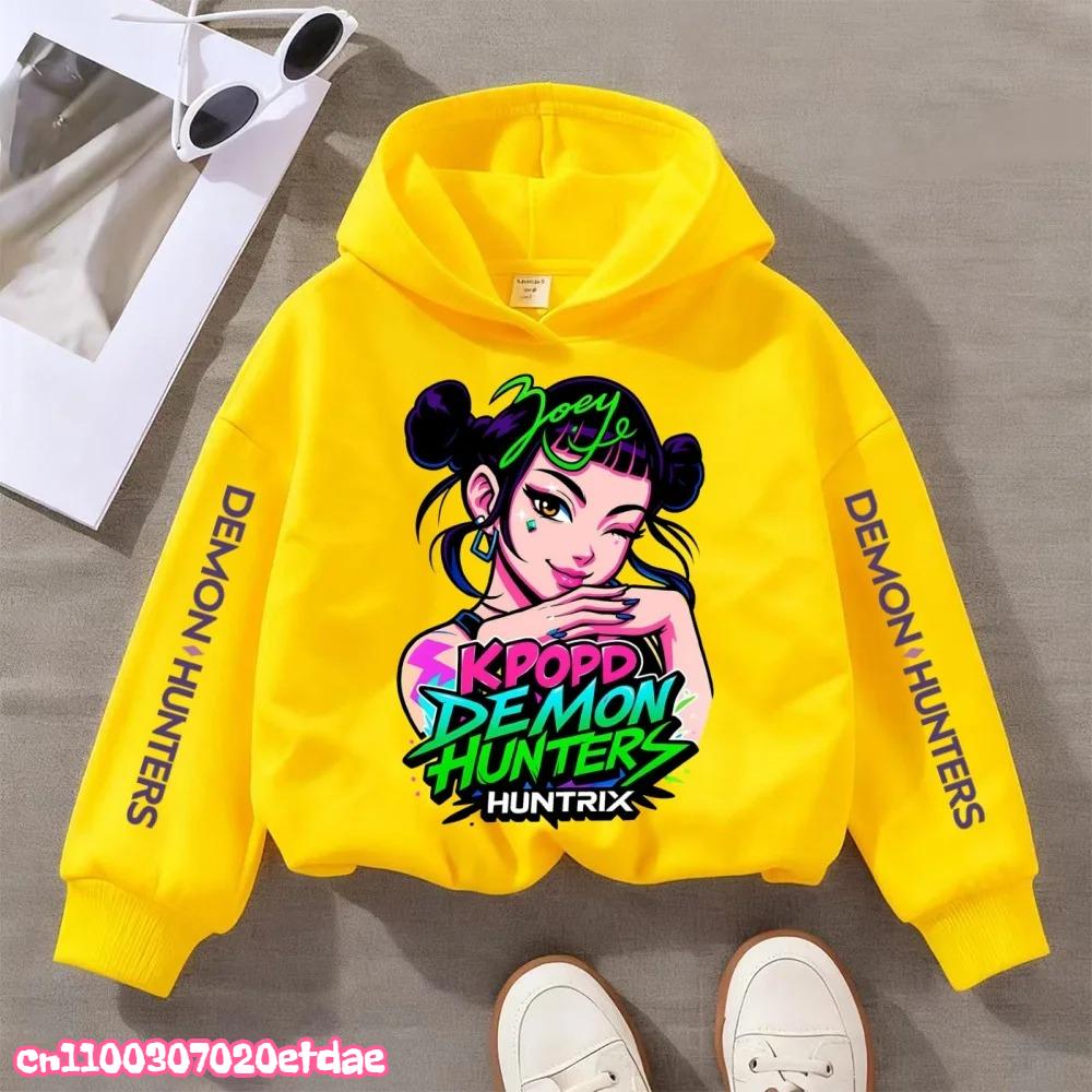 Stylish long sleeve kids hoodie with modern pop art girl illustration print, loose comfy fit for school and weekend family outdoor trips in cool fall.