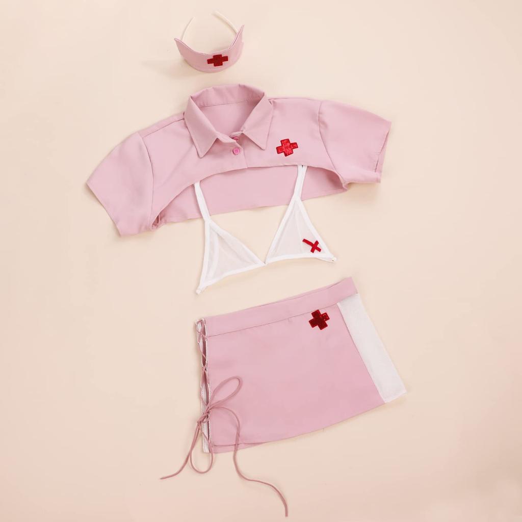 Sexy Nurse Cosplay Uniform with Erotic Nurse Mini Halloween Pink [SENMHS] Bondage, Costume, Skirt, Lingerie, Women's, Costume, Photoshoot,