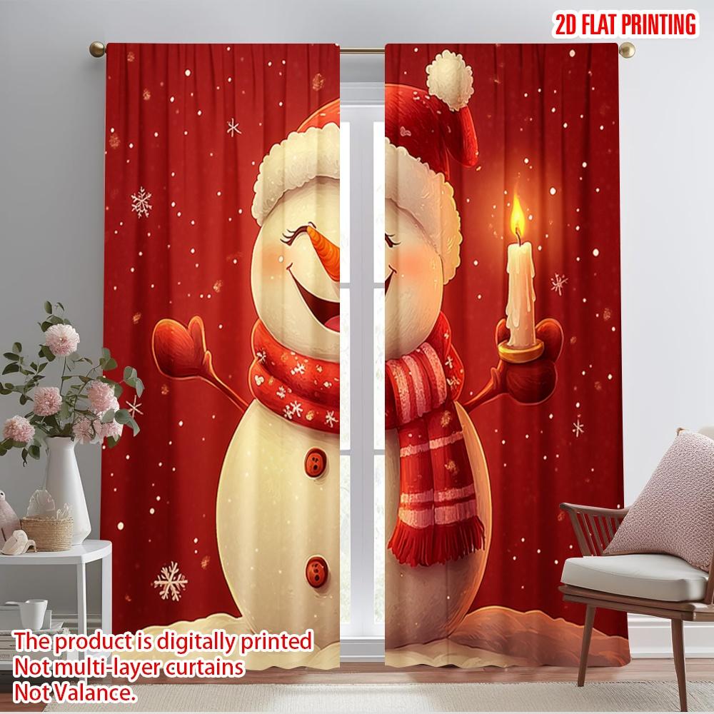 

2pcs,2D plane printing Curtain Popular Cute Snowman Christmas Candle (3) Versatile 100% Polyester (without rod) Decorations 52.50×116.00 CM 2pcs