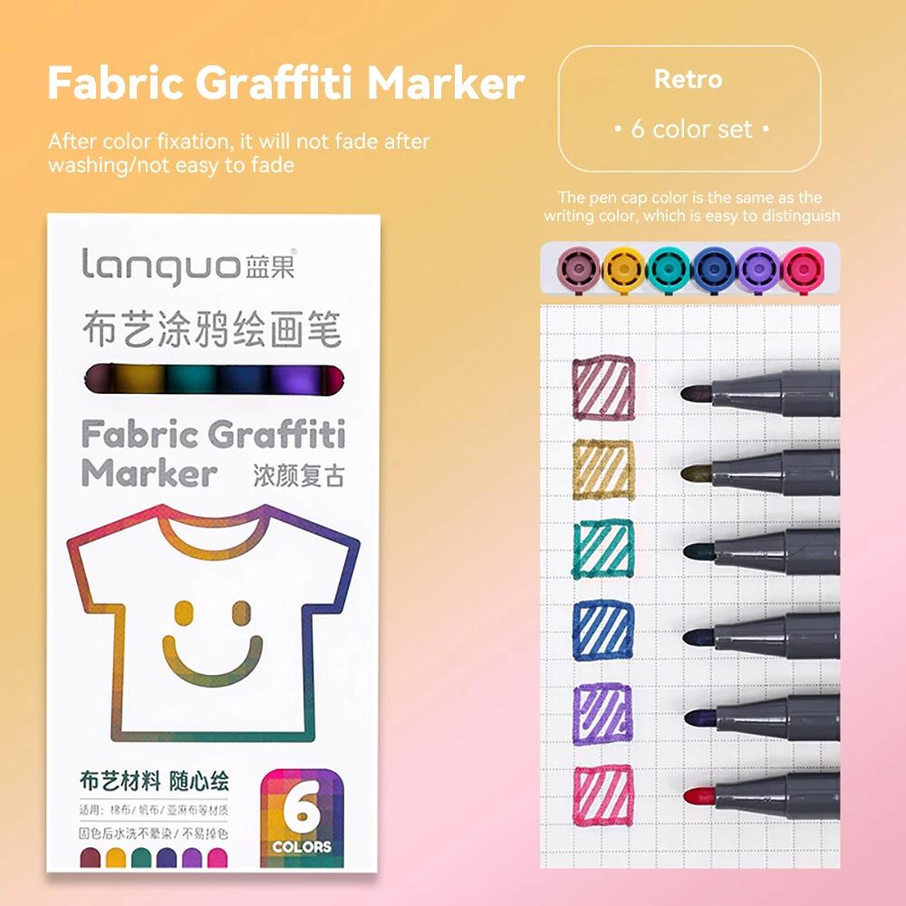 6 Colors/set Fabric Textile Markers Pens Waterproof Permanent Paint Fine Point Textile DIY T-shirt Graffiti Pigment Painting Pen