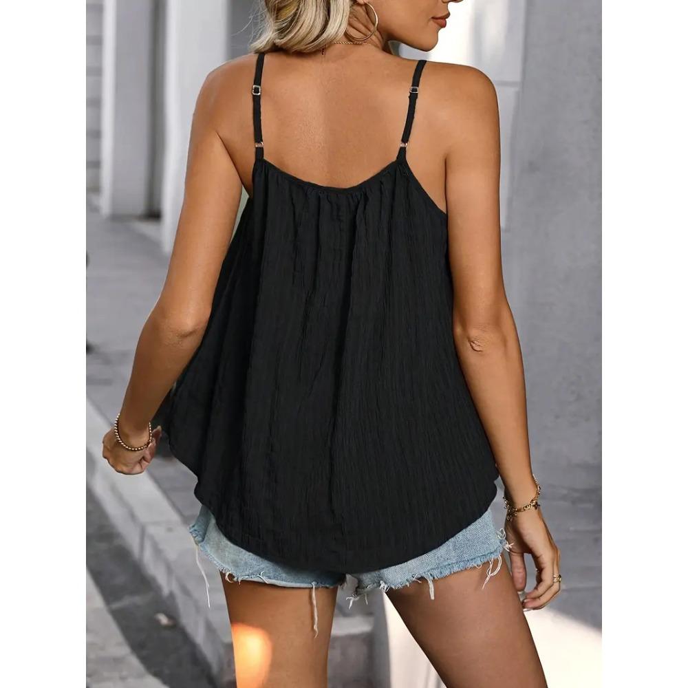 Plus Size Women Solid Color Loose Pleated Cami Tank Top