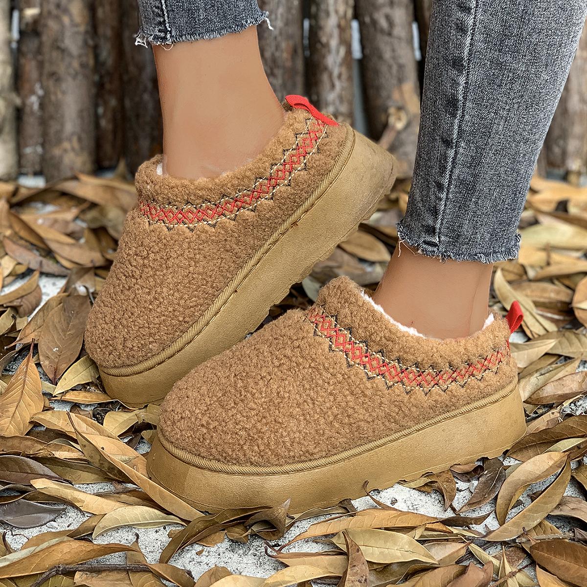 

Мода Новые теплые меховые ботильоны Женские тапочки на плоской подошве Мягкие тапочки Зимняя женская хлопковая обувь Брендовый дизайн 41 хаки