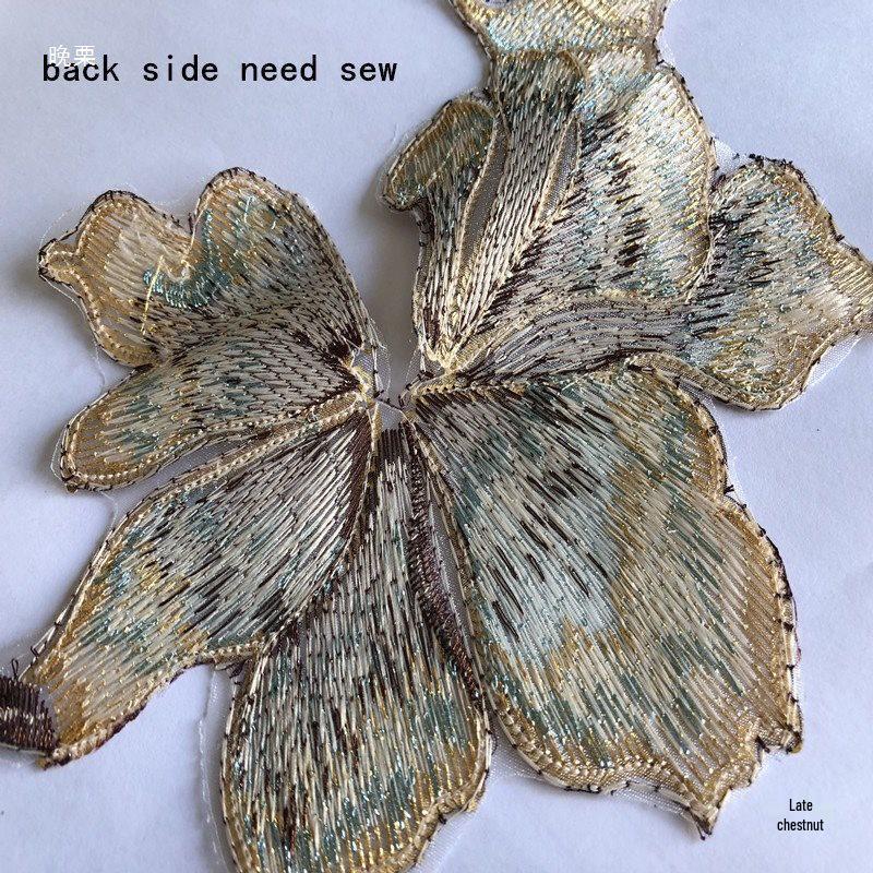 Embroidered Sequin Flower Patch for Hanfu Decoration - 18x14cm, Hand-Sewn DIY Accessory