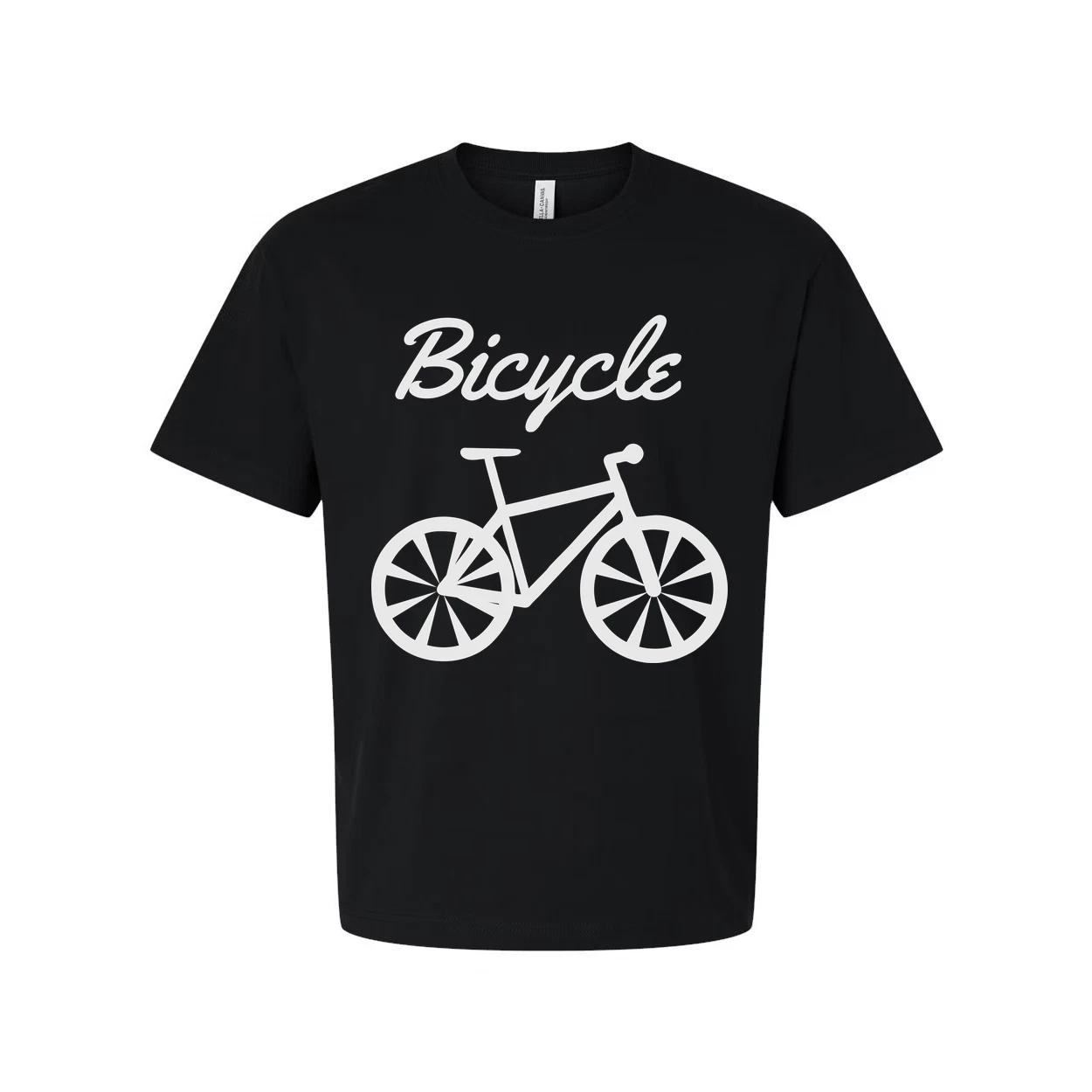 

Unisex Bicycle Graphic T Shirt With Script Word And Large Bicycle Illustration C S