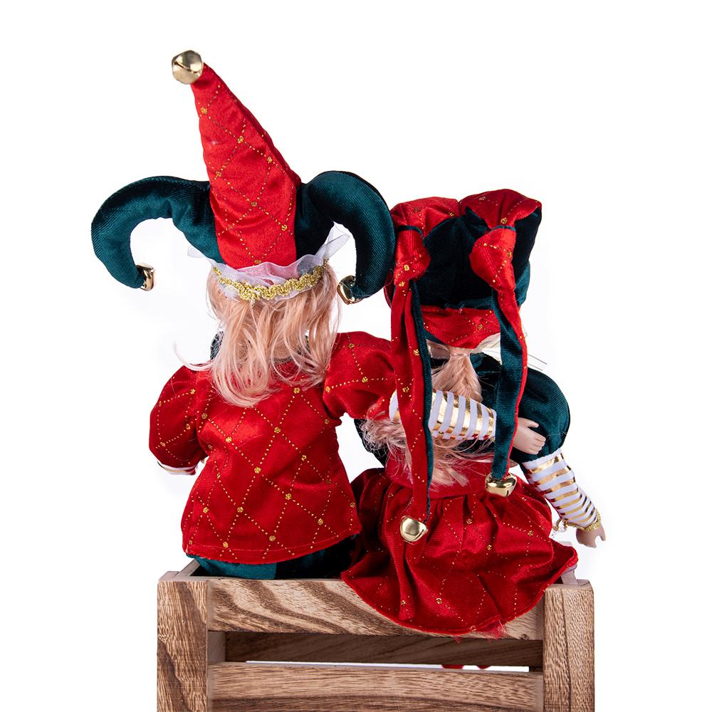 Rot-Grün-Gold Retro Hofnarren sitzende Weihnachtsfigur