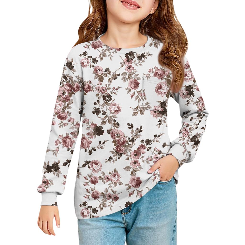 Girls' Long Sleeve Blouse - Round Neck Soft Waist Tunic