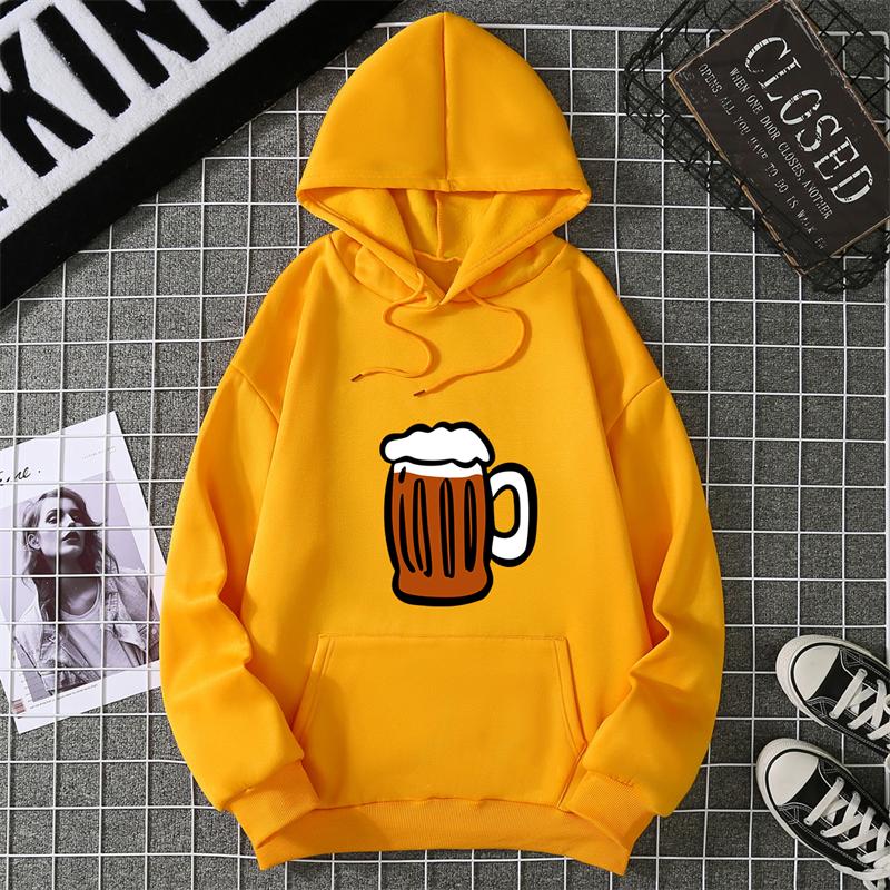Hoodie Clinking Beer Mugs Print Lively Social and Festive Free Style Y2k Graphic Soft Fabric for Celebration-Themed Casual Looks