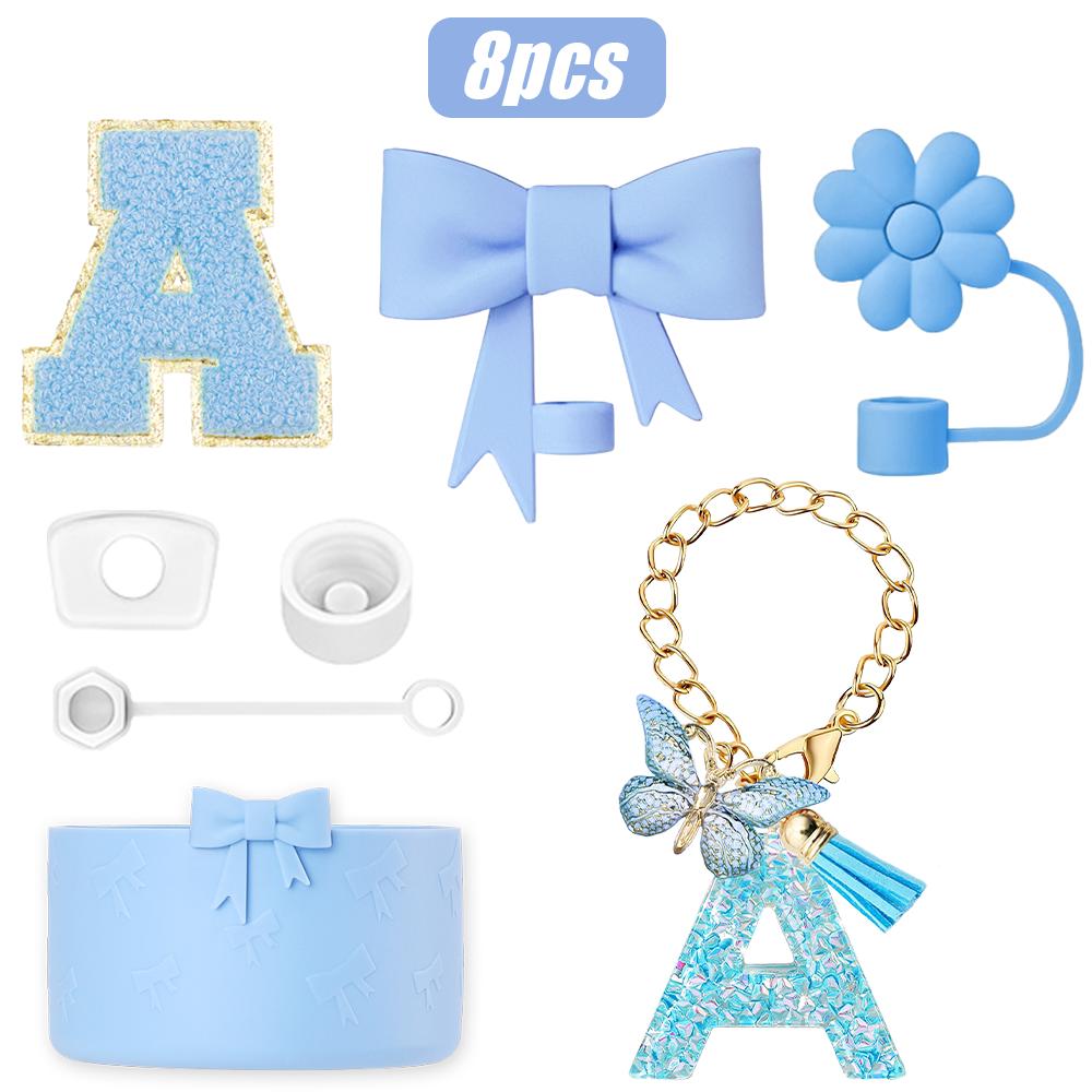 8-teiliges Tassenzubehör-Set für Stanley Cup 30oz 40oz, A-Z Initialen Dekorationen, inklusive Silikon-Strohhalmkappe, Aufkleber