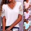 Women's T-shirt Hot Product Lace Stitching Loose V-neck Short-sleeved T-shirt