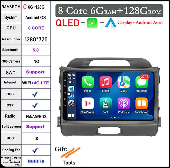 Android 14 For KIA Sportage 3 2010 2011 2012 2013 2014 2015 2016  9" Autoradio Car Radio Multimedia Player Navigation Video GPS
