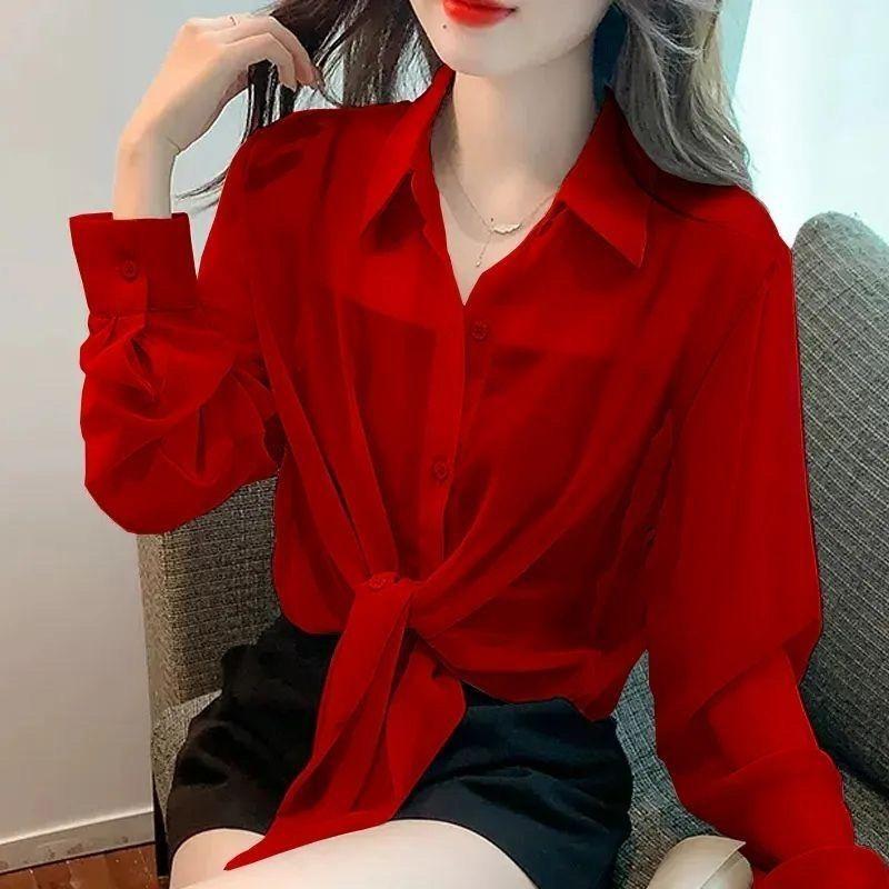 Thin Chiffon Shirt Women's Lace Up Cardigan Summer Outfit New Long Sleeve Sun Protection Shirt Top Women