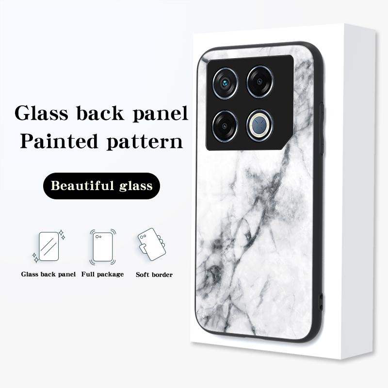

For Infinix GT 20 Pro 5G Tempered Glass Case Marble Pattern Protective Phone Cover White Marble