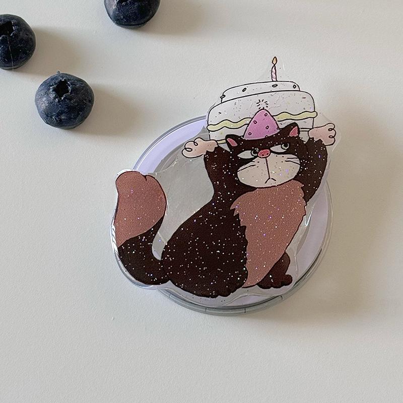 

Korea Cute Cartoon Birthday Cat Magnetic Holder Grip Tok Griptok Phone Stand Holder Support For iPhone For Pad Magsafe Smart Tok