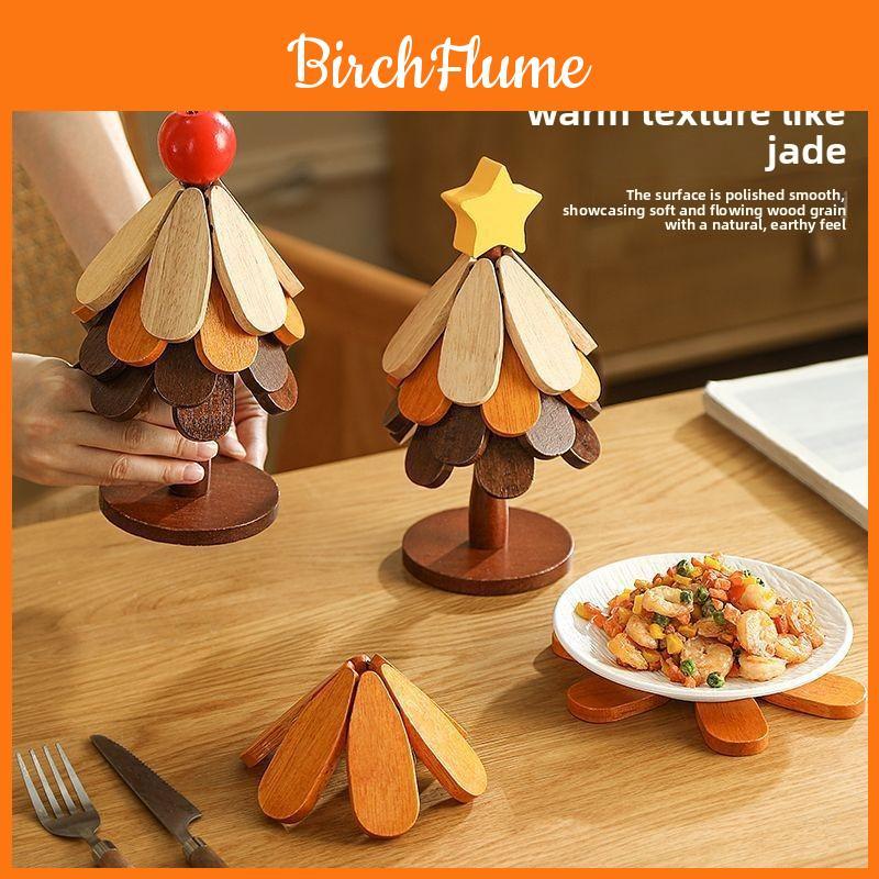Christmas Tree Heat Resistant Coaster Set With Wooden Material For Holiday Table Decor