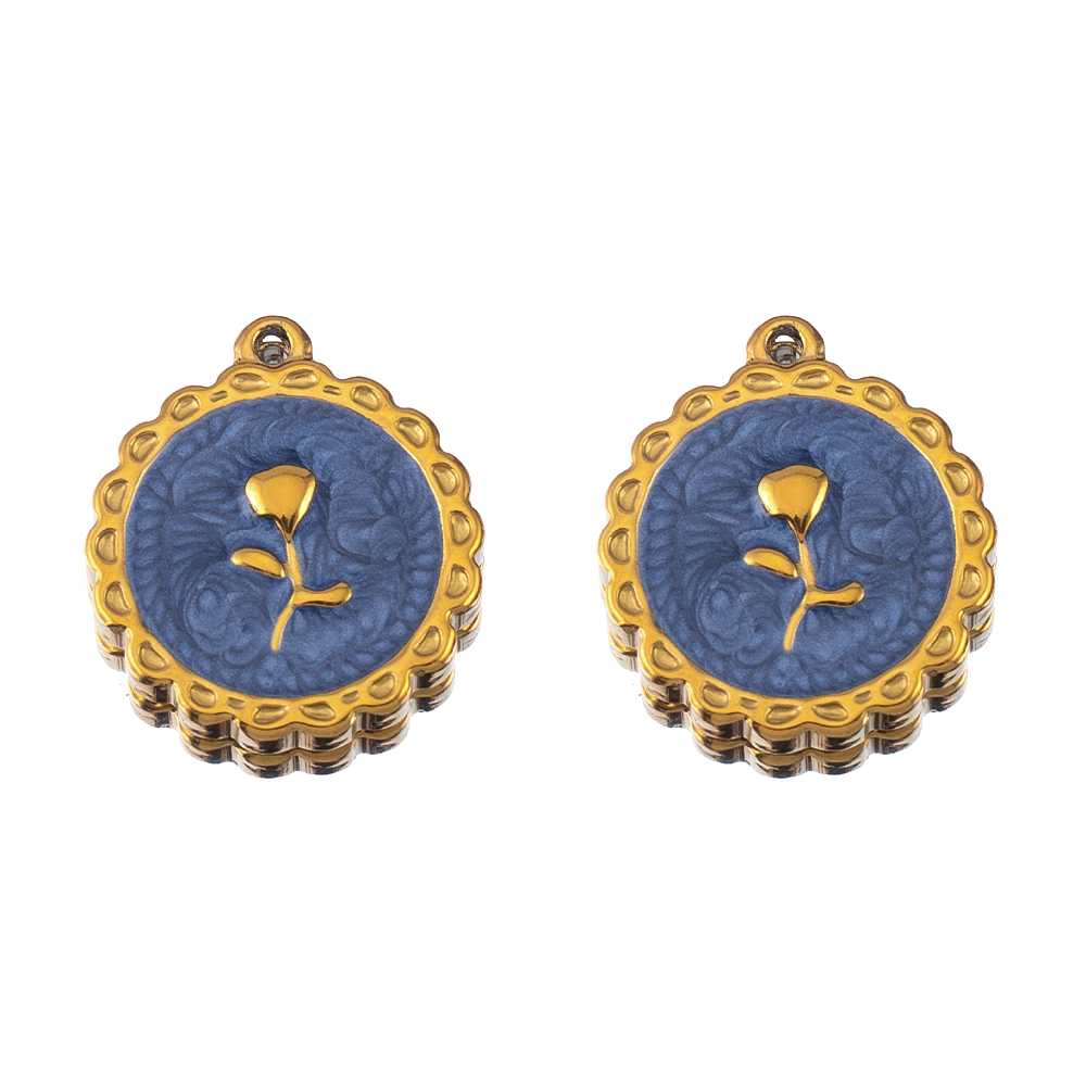 2pcs Stainless Steel Dark Blue Enamel Retro Anklet Charm Bohemia Pendant Base for DIY Earring Necklace Vacation Jewelry Findings