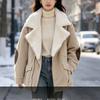 New merino wool collar down jacket women's winter goose down suit collar retro contrasting leather jacket