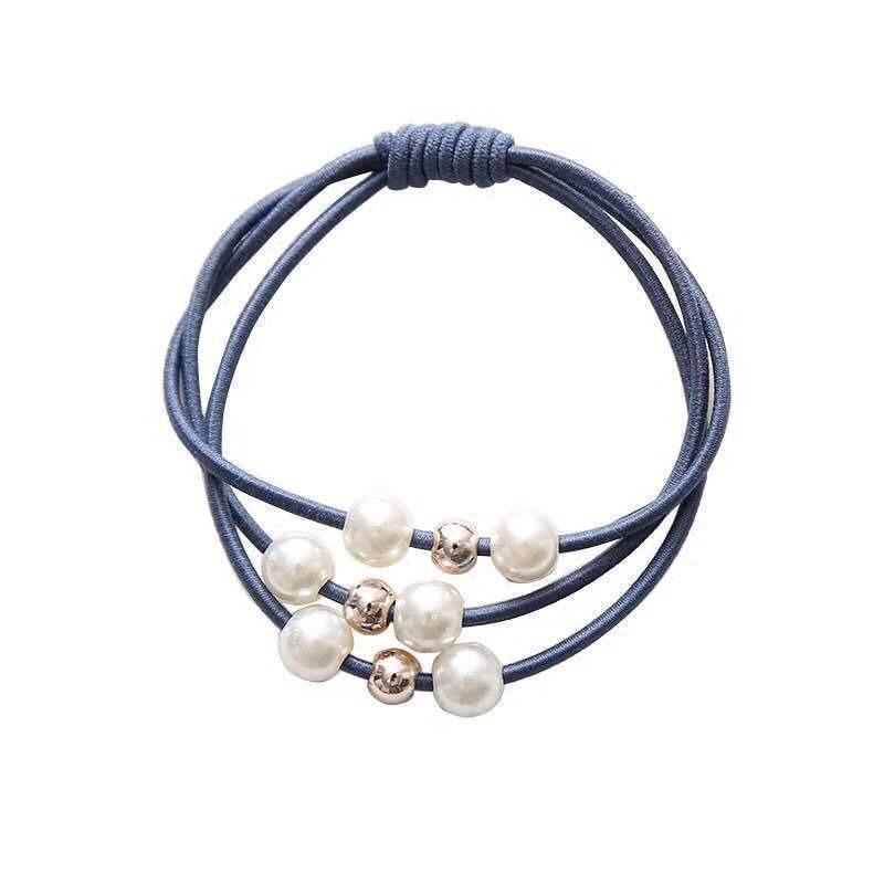 10pcs New Trendy Hair Accessories 3-Line 9-Pearl Elastic Ponytail Holder Popular Elastic Band for Women