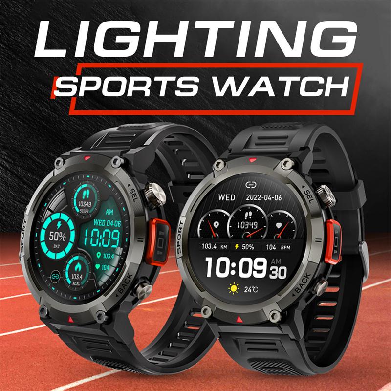 S100 KE3 Taschenlampe Smartwatch 1,43 Zoll Amoled Großer Bildschirm BT Anruf Licht Smartwatch Für Männer Outdoor Sport Fitness Tracker
