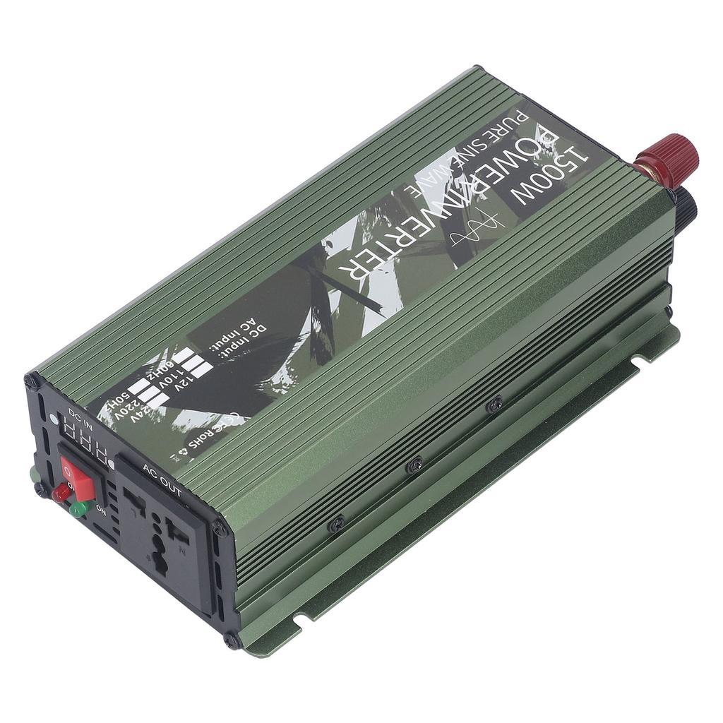 Inwerter 1500W z czystą sinusoidą z wentylatorem chłodzącym wielokrotna ochrona DC12V do AC220V energia słoneczna samochód