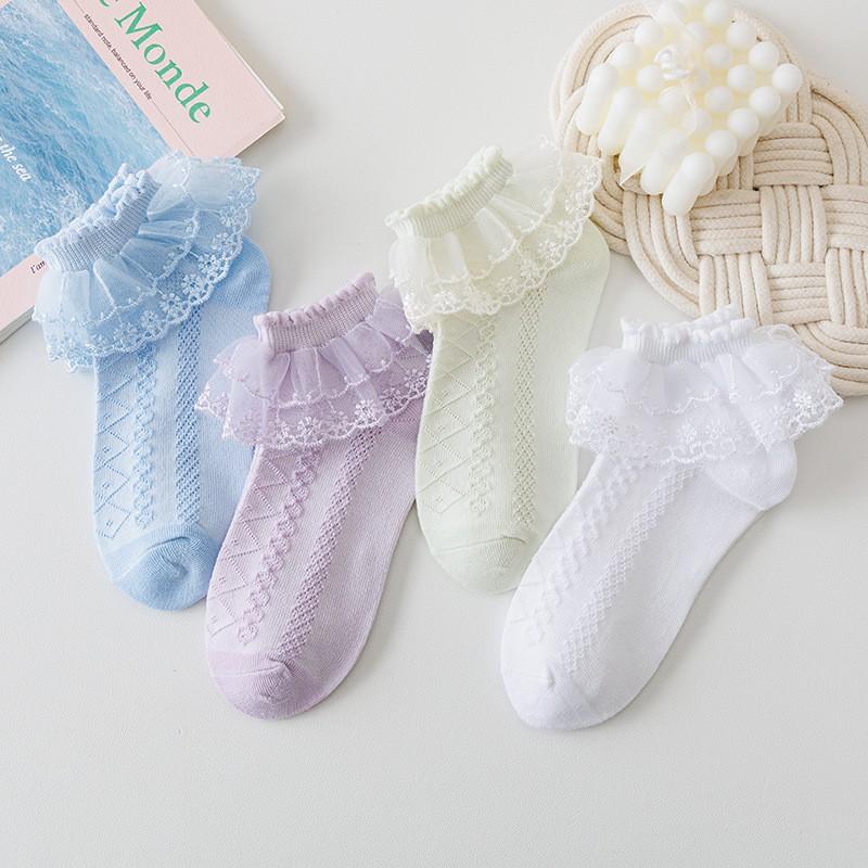 Girls Lace Trim Socks Thin White Dance Princess Kids Toddler Baby Latin