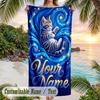 Space Cosmic Theme Beach Towel Personalized Custom Name & Text Soft Quick Dry Beach Towel for Swimming Travel