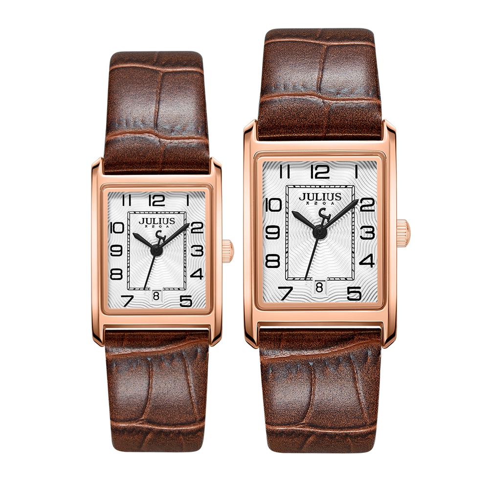 Jyullieoseu Ja-1494Ml Square Tank Couple Leather Watches