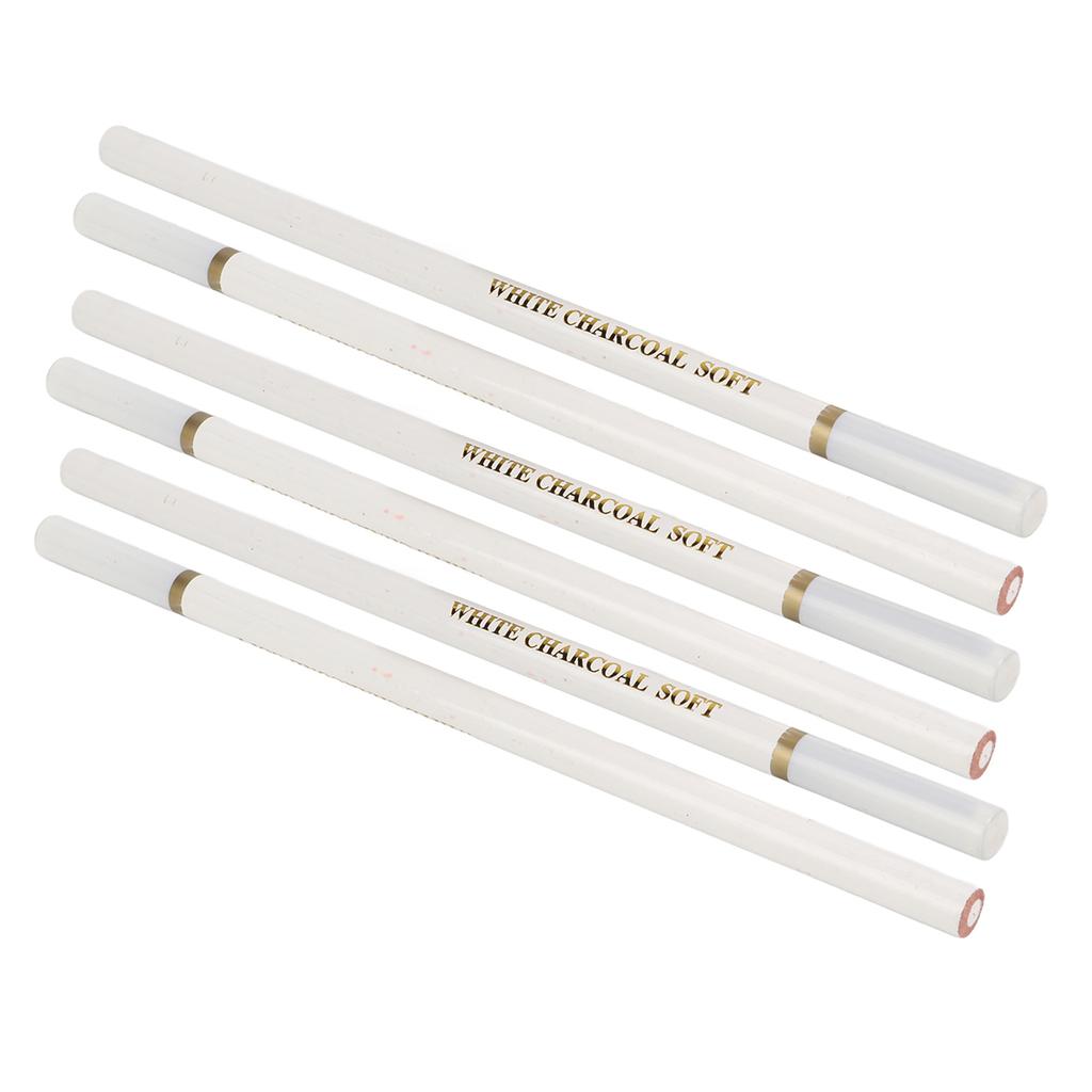 6 Pcs White Charcoal Pencil Non Toxic Environmentally Friendly Sketch Soft Medium Hard High Gloss