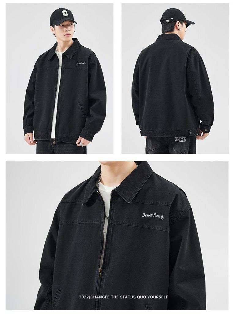 Men's American Retro Casual Black Workwear Jacket (2025 Autumn/Winter)
