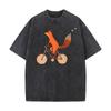 Riding Fox Printed Outdoor Fathers Day High Quality Cotton Round Neck Tshirt Short Sleeve Washed Top Shirt Womens Tshirt