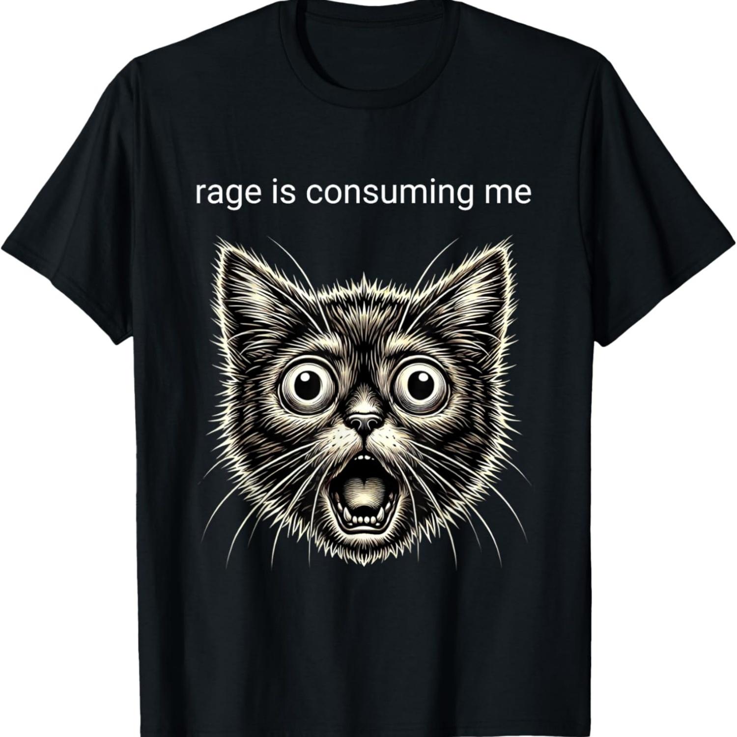 Funny Rage Is Consuming Me Silly Staring Cat Meme T-Shirt S чёрный
