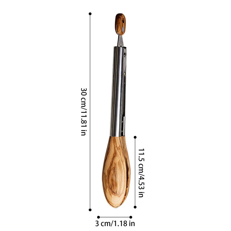 Kitchen Tongs Barbecue Tongs Olive Wood Stainless Steel Cooking Tongs & Salad Tongs for Serving Food Grilling Cooking BBQ and