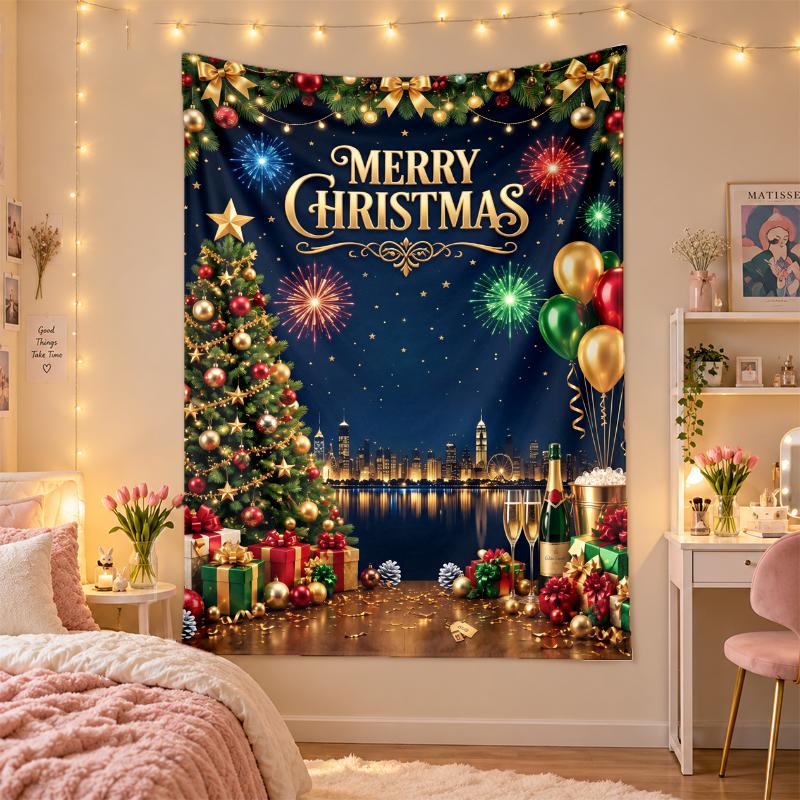 Yatak Odası Oturma Odası Duvar Dekorasyonu İçin Noel Baskılı Duvar Halısı Tatil Hediyesi