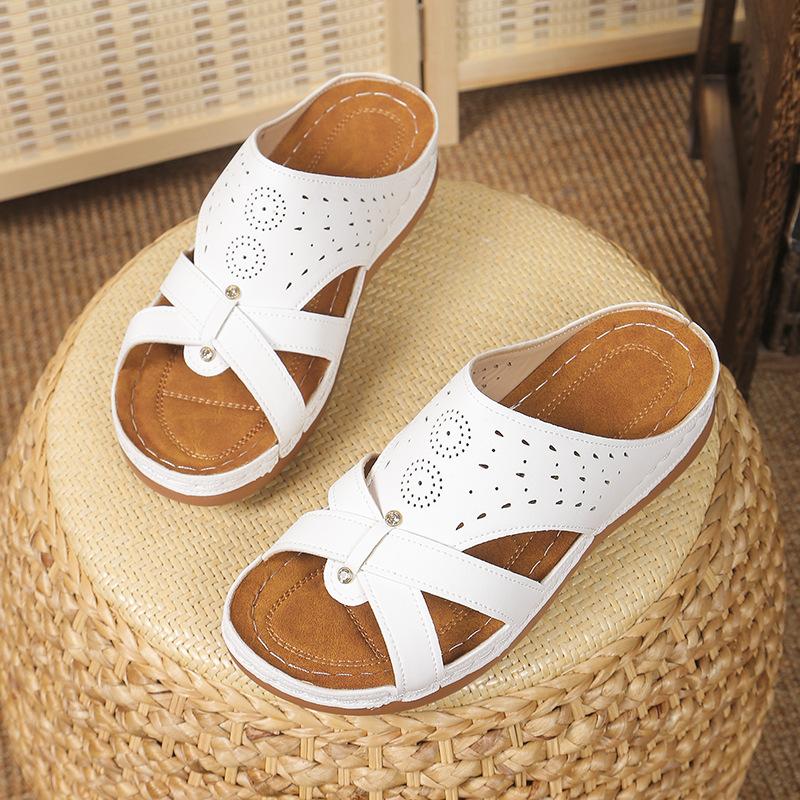 Women's Summer New Slope Heel Slippers Women's Cross I-shaped Solid Color Outerwear Beach Cool Slippers