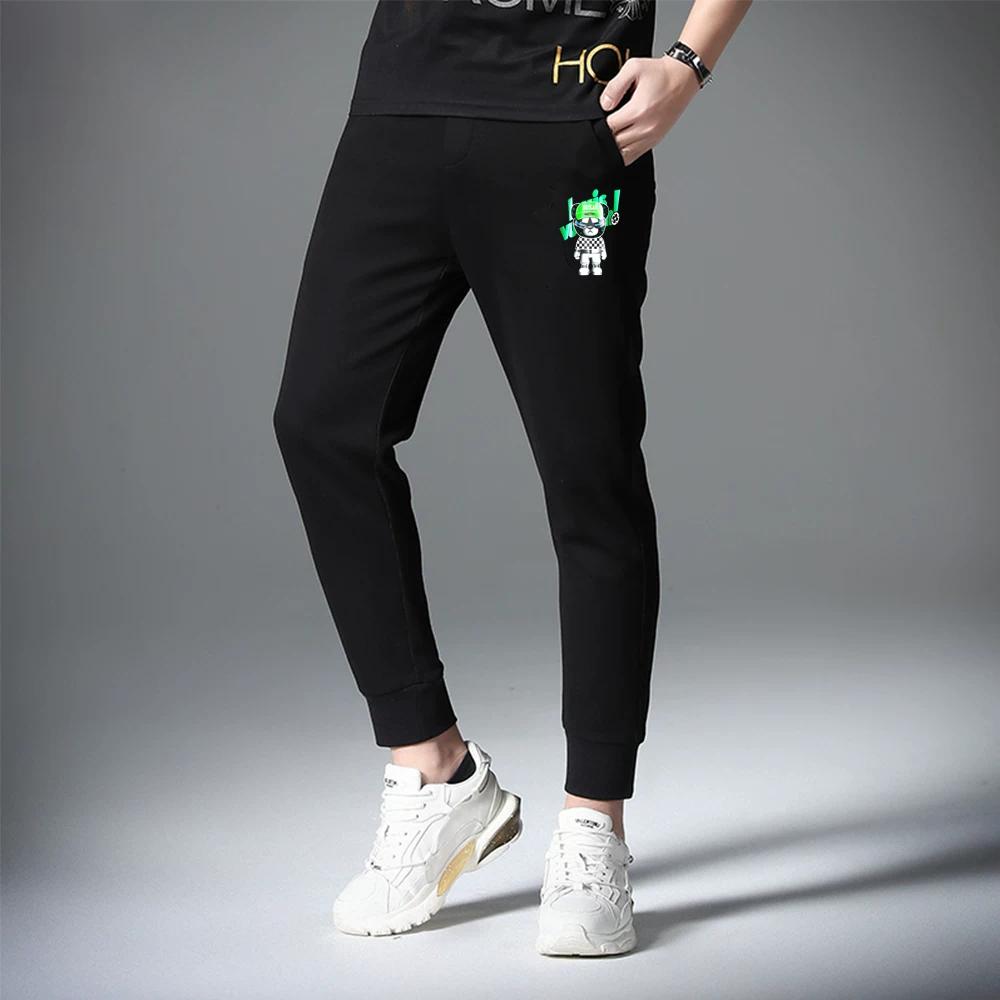 Men's Sports Joggers European Style Trendy Casual Slim-Fit Bear Print Summer Thin Sweatpants