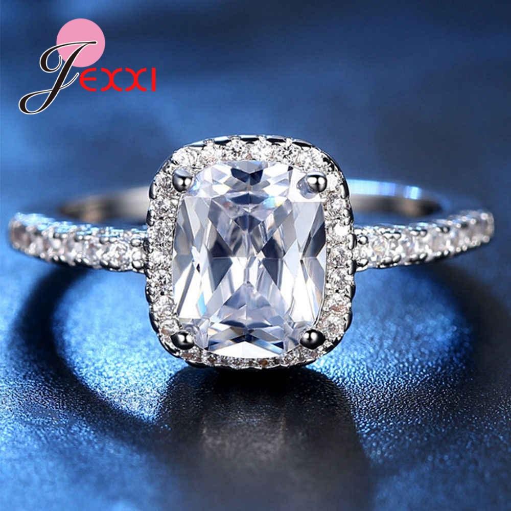 New Hot Sale White Square Large Zircon Ring Classic Temperament 925 Sterling Silver Female Ring NEW ARRIVE