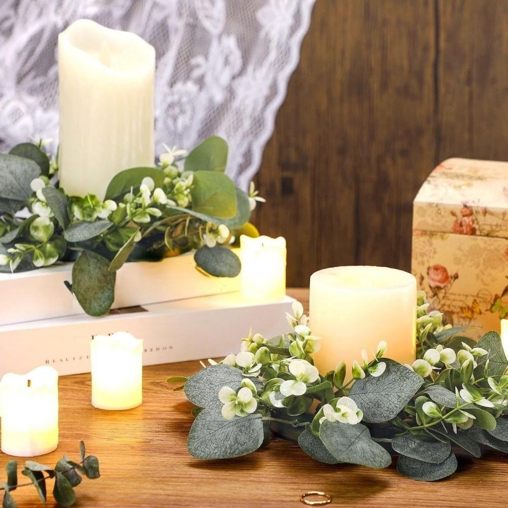 Rose Pillar Candle Holder Exquisite Eucalyptus Leaf Candlestick Wreath Candle Holder Party