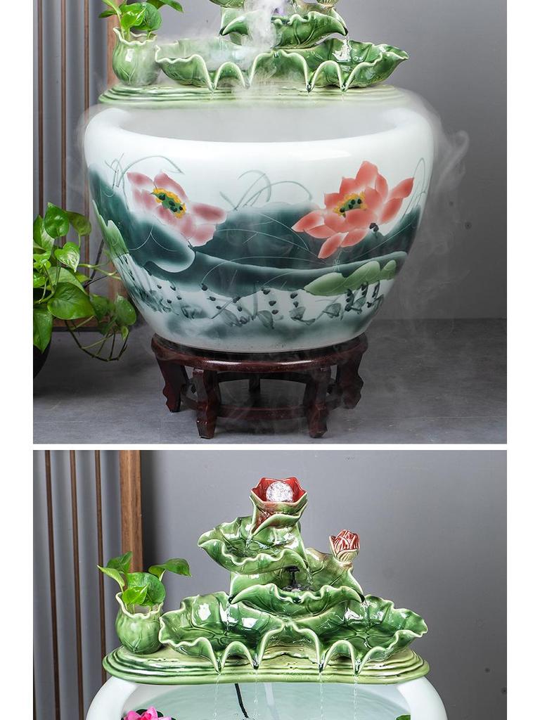 Jingdezhen Goldfish Tank: Floor-Standing Ceramic Water Feature for Balcony, Office, or Living Room.