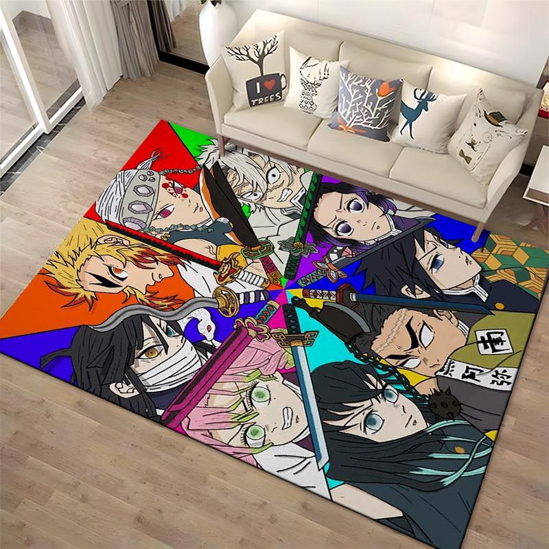 "Colorful Anime Characters Themed Carpet with Swords and Bold Design" Suitable for use as an anti-slip for living room bedroom sofas