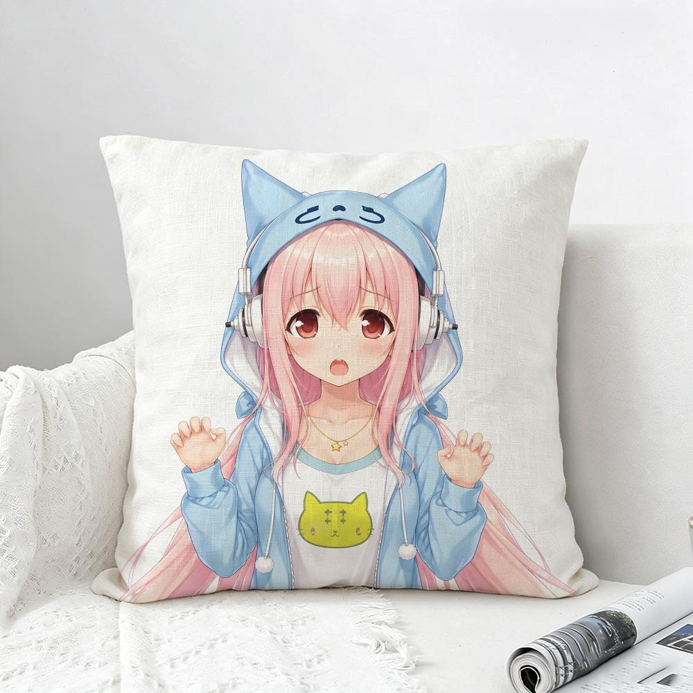 Game Super Sonico Cushion Cover Natural Linen Pillowcase Set AllinOne Decor for Sofa Bedroom Chair