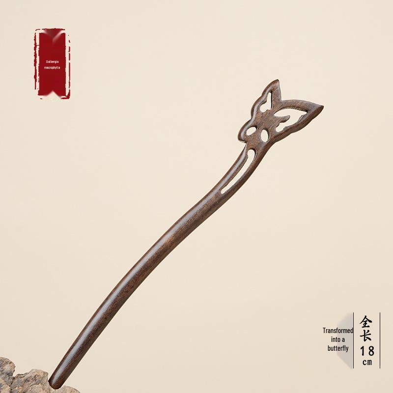 High-End Natural Ebony Wood Hairpin - Extended Chinese Ancient Style Black Hair Bun Accessory