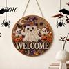 Beginner Friendly Door Sign Kit Halloween Faux Pearl Kit, Ghost Skull Skeleton Cat Welcome Decorative Painting Crafts Handmade Arts for Wall