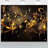 2D Luxury Music Art Backdrop, Black and Gold Notes with Sparkles for Wall Decor