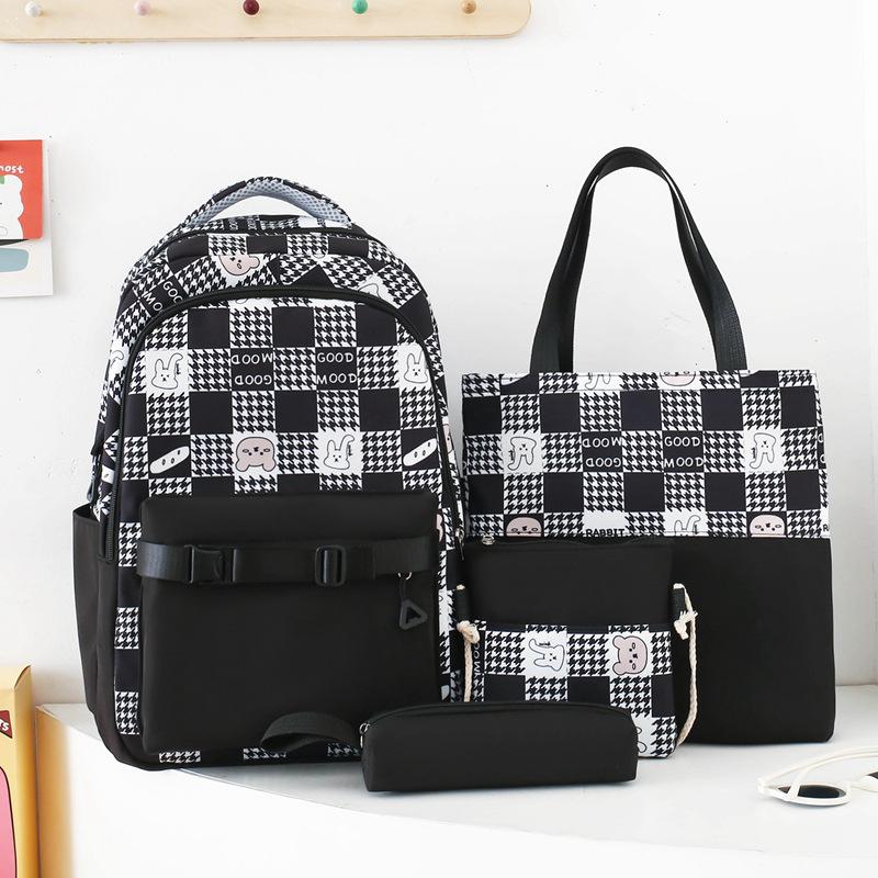 Schoolbag Junior High School School Bag Girls Plaid Elementary School Girls Grade 3 to 6 High School Large Capacity Waterproof Shoulder Set