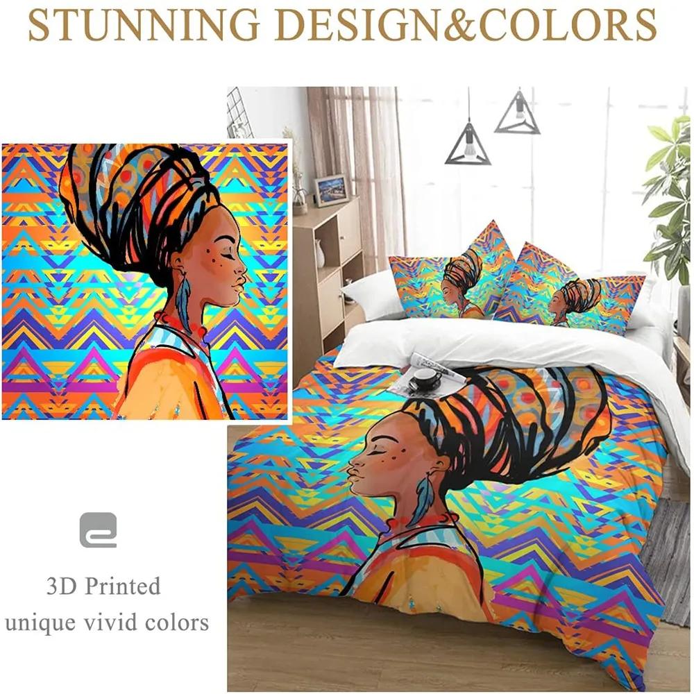 Tribal Woman Duvet Cover Colorful Ethnic African Woman Comforter Cover Pillowcase Double Queen King Size Polyester Qulit Cover