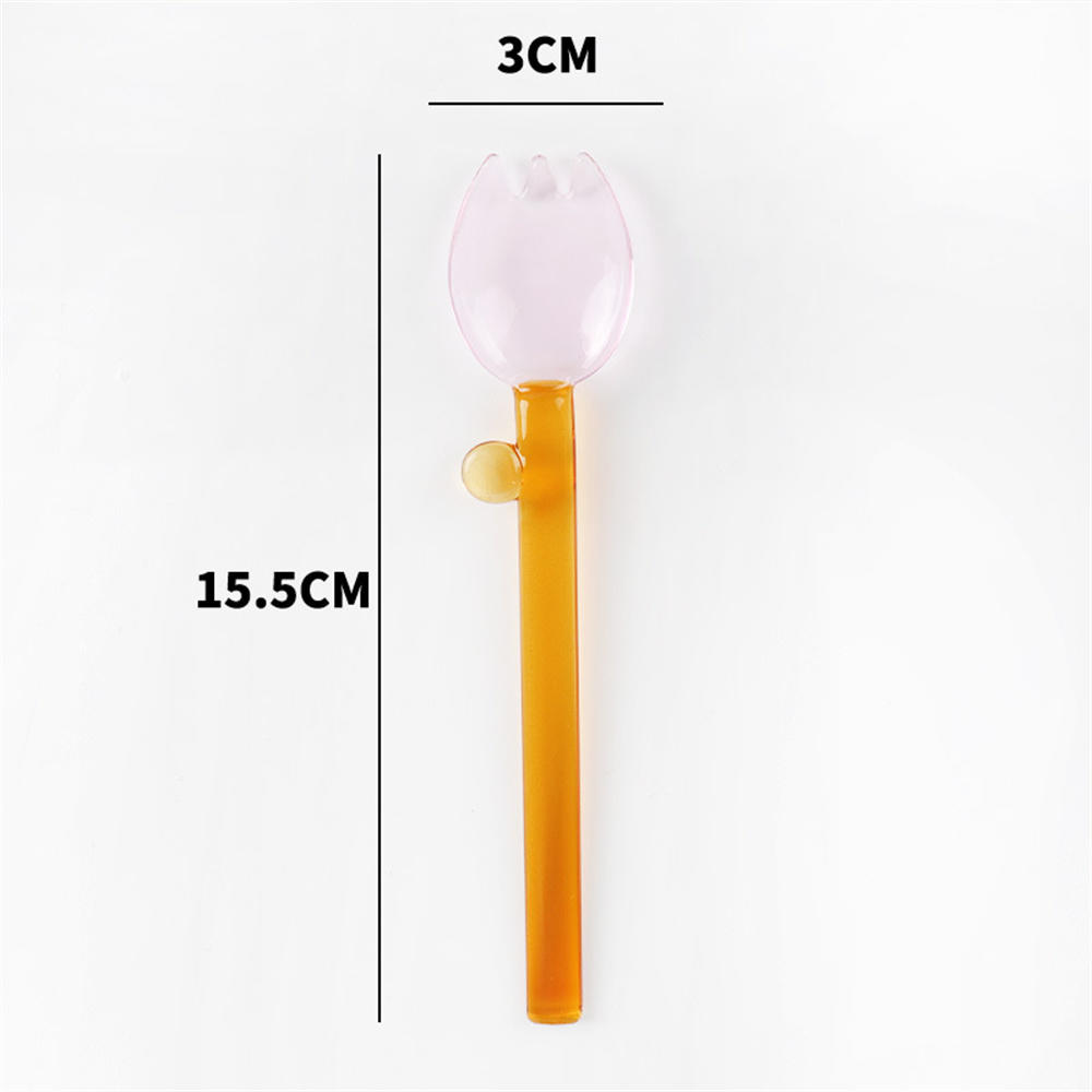 Glass Coffee Scoops With Long Handle Colorful And Cute Teaspoon Kitchen Accessories Milk Dessert Ice Cream Spoon