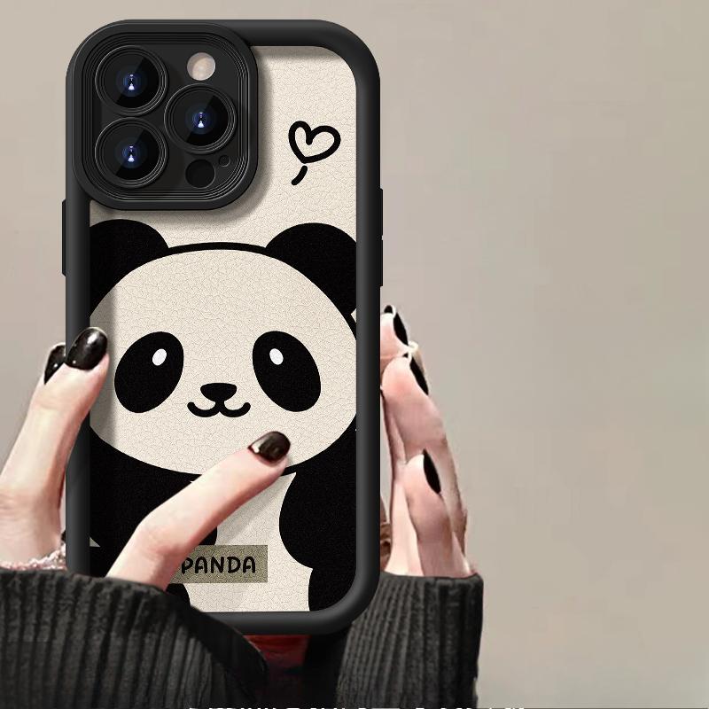 Applicable To Apple 15promax Mobile Phone Case IPhone 13/14 Cute Plush Panda Doll 11/12 Lambskin