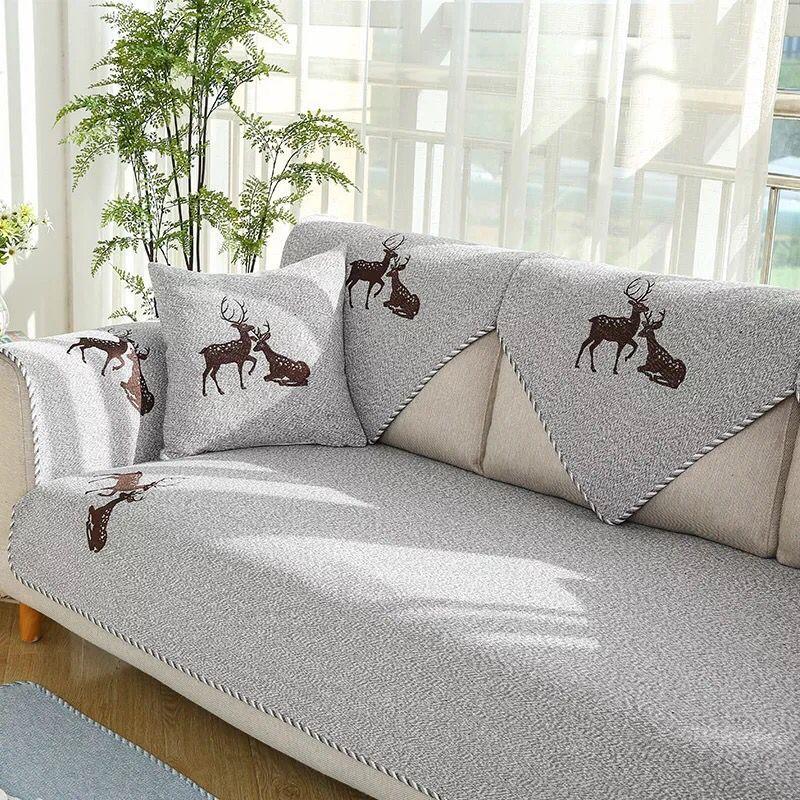 Sofa Cushion Four Seasons General Fabric Cotton Non-slip Simple Modern Summer Garden Living Room Cotton Linen Sofa Cover Hood.