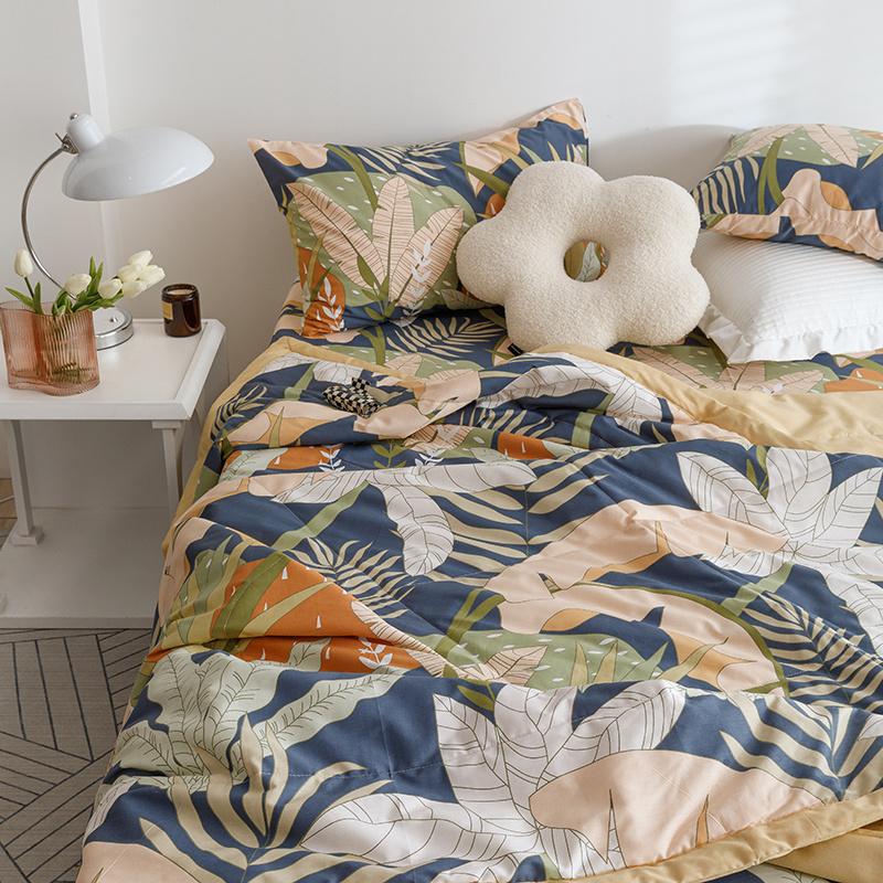 Bohemian Style Flower Leaves Summer Quilt 100% Cotton Skin-friendly Soft Breathable Air Conditioning Thin Quilt Machine Washable