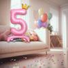 DIWULI Self Standing Number Balloons Pink - Large Number 5 Balloon, 36 Inch Big Pink Balloons, 5th Birthday Party Decorations Supplies Foil Balloons